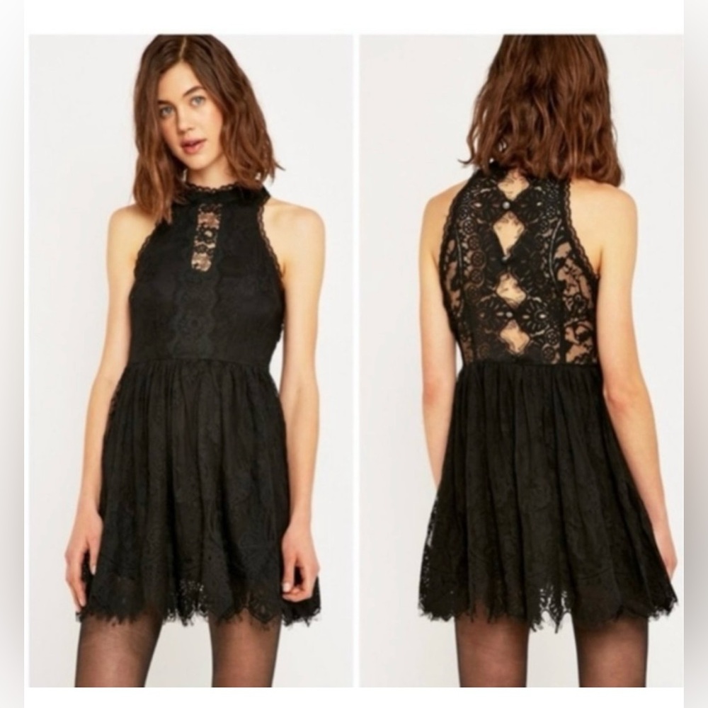 Free People Verushka Lace Babydoll High Neck Mini Dress Size 0